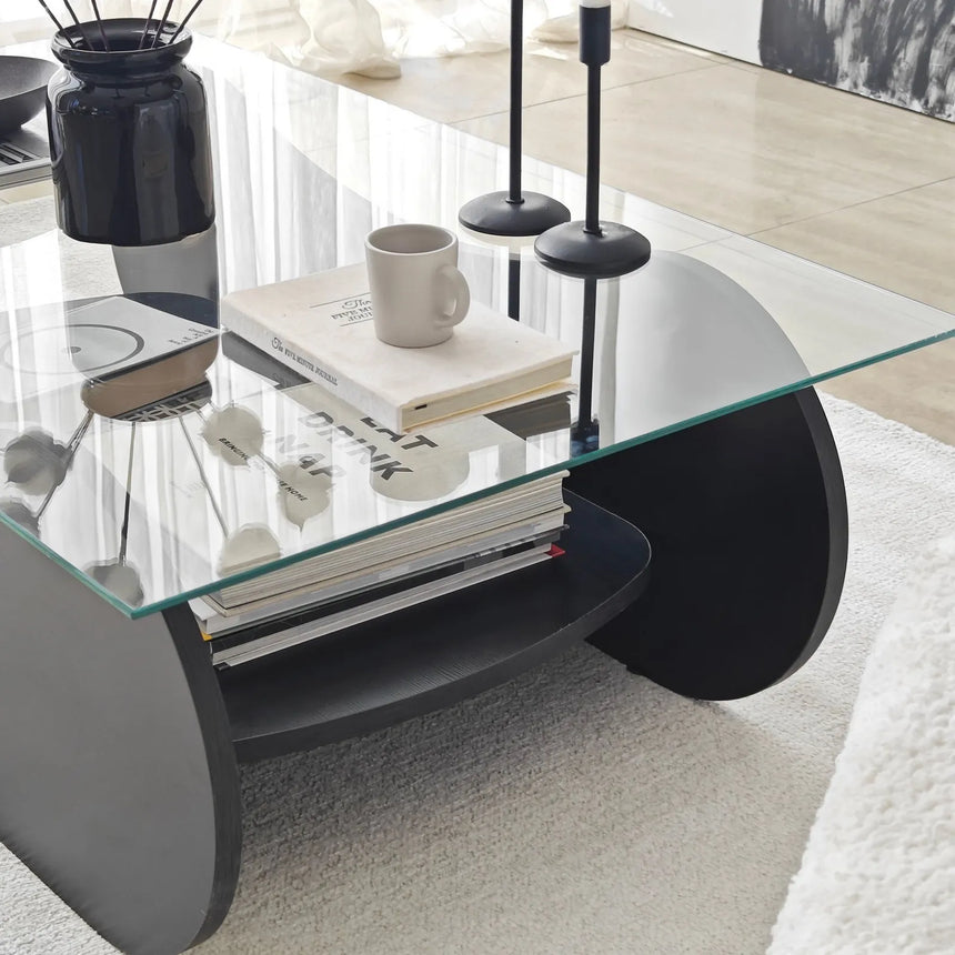 Couchtisch Brise aus gehärtetem Glas und Holz in Schwarz und Transparent, 105×65×35 cm von Hanah Home – Bild 7