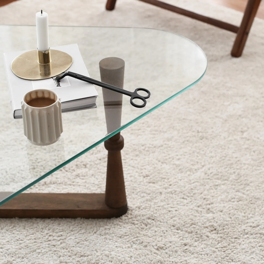 Couchtisch Cam aus gehärtetem Glas und Buche in Walnuss, 96×81×41 cm von Hanah Home – Bild 3