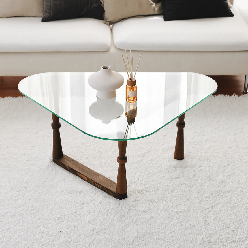 Couchtisch Cam aus gehärtetem Glas und Buche in Walnuss, 96×81×41 cm von Hanah Home – Bild 4