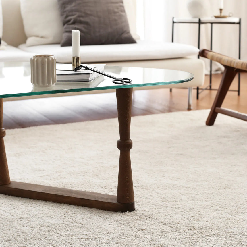 Couchtisch Cam aus gehärtetem Glas und Buche in Walnuss, 96×81×41 cm von Hanah Home – Bild 5