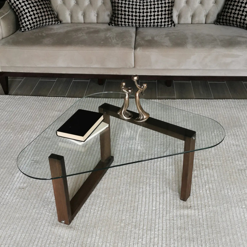 Couchtisch Cam aus gehärtetem Glas und Massivholz, 96×81×41 cm von Hanah Home – Bild 2