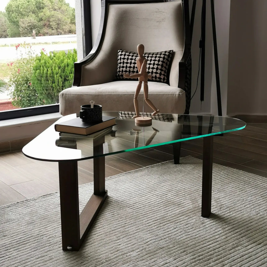 Couchtisch Cam aus gehärtetem Glas und Massivholz, 96×81×41 cm von Hanah Home – Bild 4