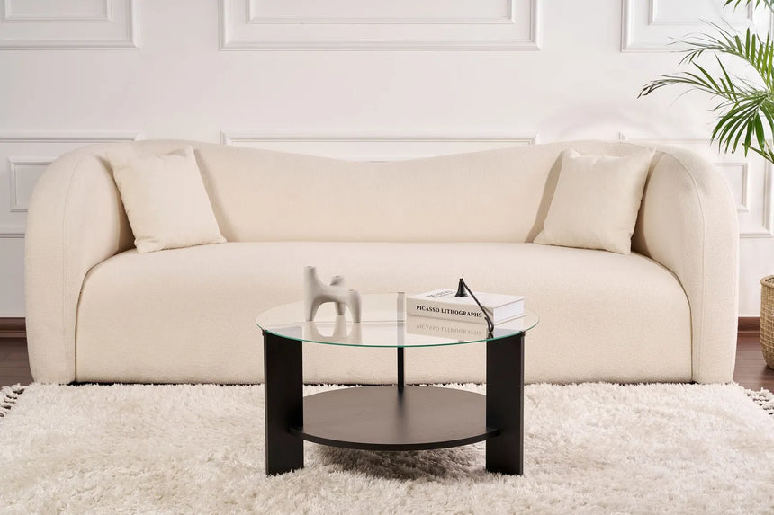 Couchtisch Clara aus gehärtetem Glas und Holz in Holzschwarz und Transparent 75Ø von Hanah Home – Bild 2