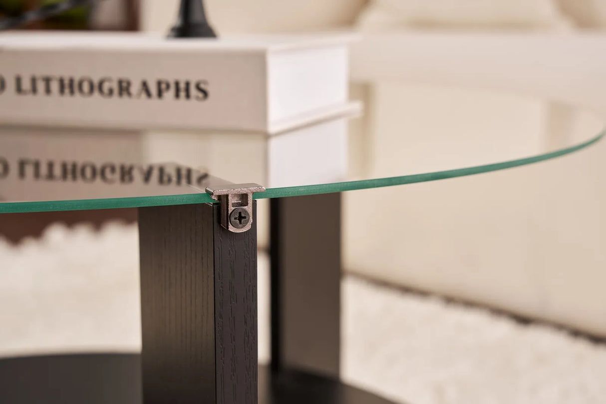Couchtisch Clara aus gehärtetem Glas und Holz in Holzschwarz und Transparent 75Ø von Hanah Home – Bild 5