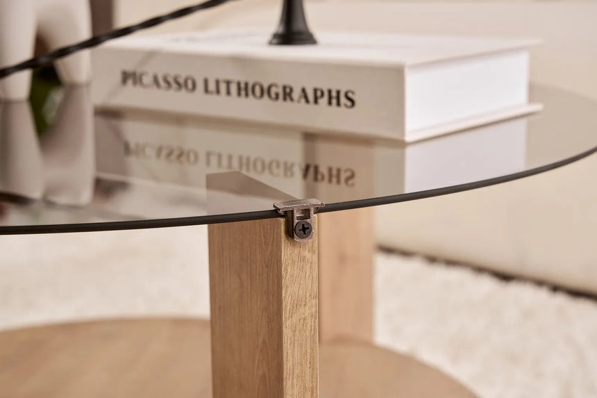 Couchtisch Clara aus gehärtetem Glas und Holz in Saphir-Eiche und Rauch 75Ø von Hanah Home – Bild 5