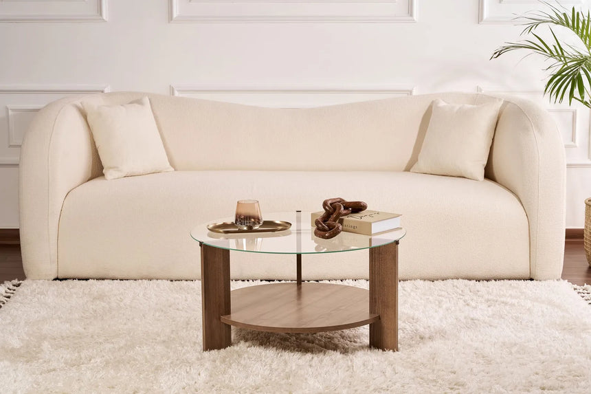 Couchtisch Clara aus gehärtetem Glas und Holz in Walnuss und Transparent 75Ø von Hanah Home – Bild 2