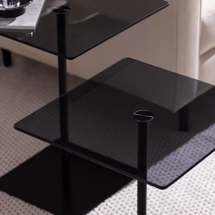 Couchtisch Elegante 2 aus gehärtetem Glas und melaminbeschichteten Holz, 45×40×40 cm von Hanah Home – Bild 3