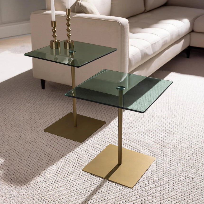 Couchtisch Elegante 2 aus gehärtetem Glas und melaminbeschichteten Holz in Gold und Grün, 45×40×40 cm von Hanah Home – Bild 1