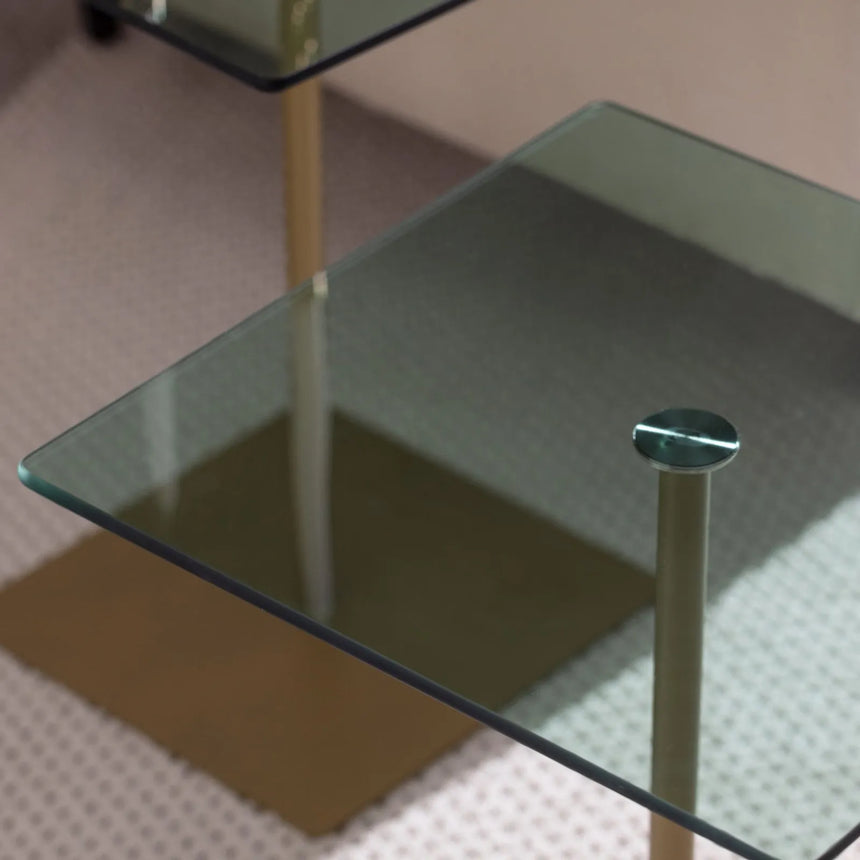 Couchtisch Elegante 2 aus gehärtetem Glas und melaminbeschichteten Holz in Gold und Grün, 45×40×40 cm von Hanah Home – Bild 3