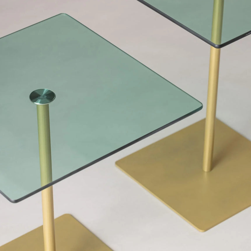 Couchtisch Elegante 2 aus gehärtetem Glas und melaminbeschichteten Holz in Gold und Grün, 45×40×40 cm von Hanah Home – Bild 5