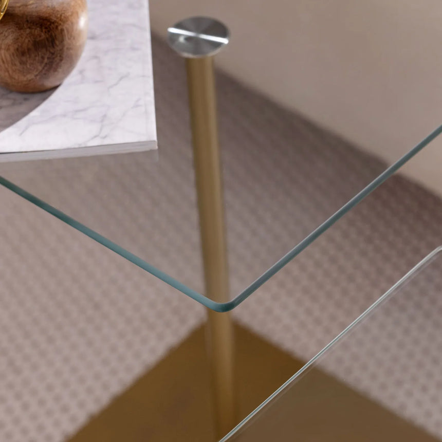 Couchtisch Elegante 2 aus gehärtetem Glas und melaminbeschichteten Holz in Gold und Transparent, 40×40×45 cm von Hanah Home – Bild 4