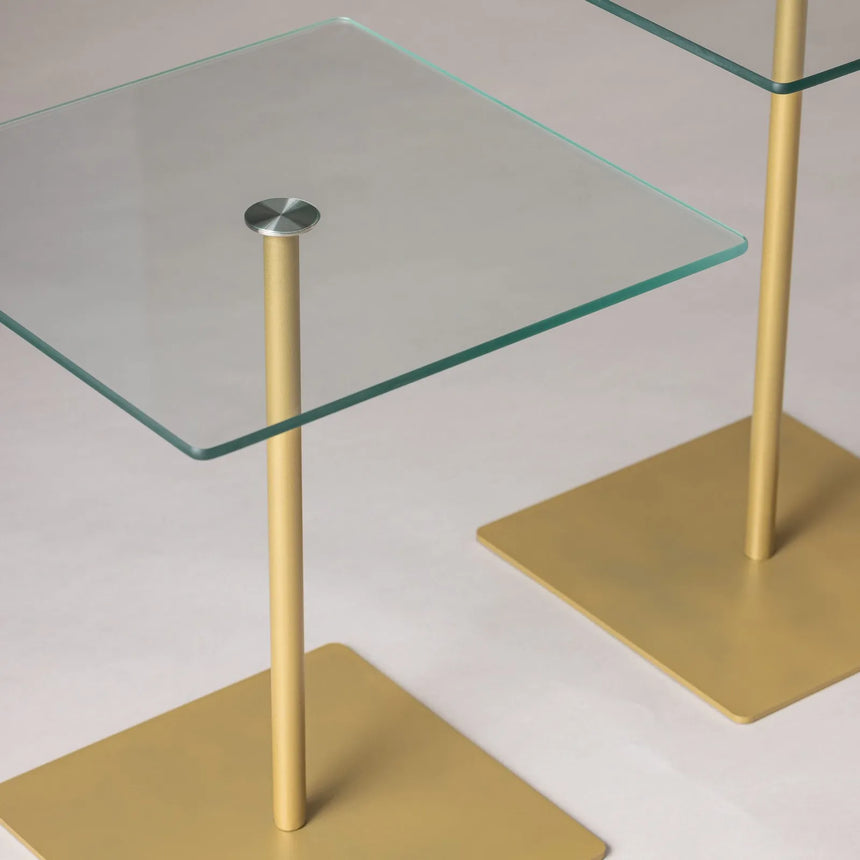 Couchtisch Elegante 2 aus gehärtetem Glas und melaminbeschichteten Holz in Gold und Transparent, 40×40×45 cm von Hanah Home – Bild 5