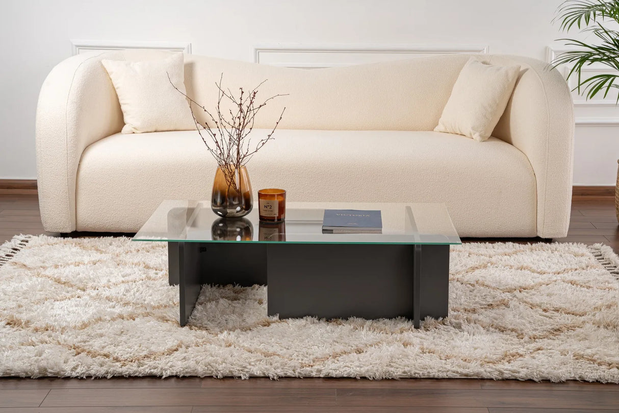 Couchtisch Flavio aus melaminbeschichteten Holz und gehärtetem Glas in Anthrazit, 105×65×30 cm von Hanah Home – Bild 3