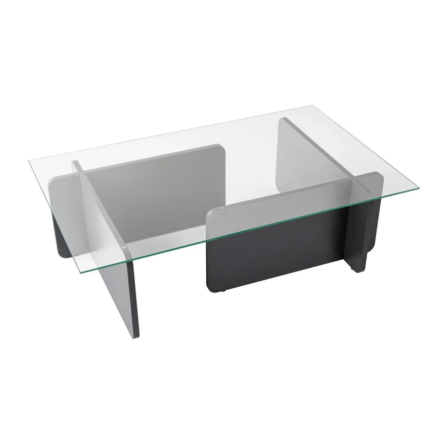 Couchtisch Flavio aus melaminbeschichteten Holz und gehärtetem Glas, 105×65×30 cm - ZEN ZONE Furniture