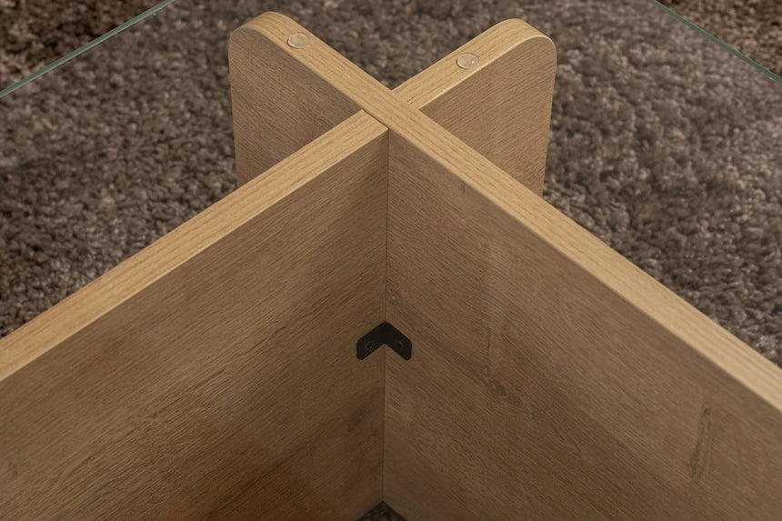 Couchtisch Flavio aus melaminbeschichteten Holz und gehärtetem Glas in Eiche, 105×65×30 cm von Hanah Home – Bild 5