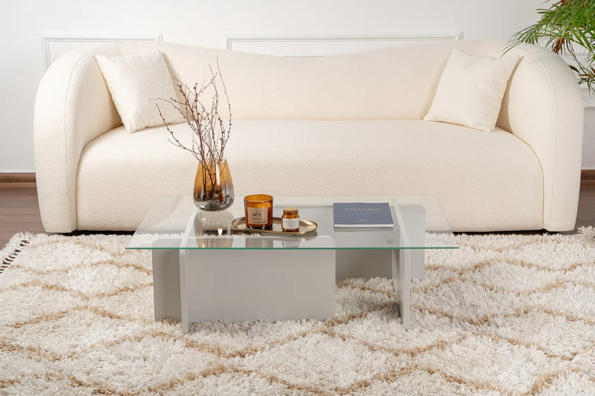 Couchtisch Flavio aus melaminbeschichteten Holz und gehärtetem Glas in Grau, 105×65×30 cm von Hanah Home – Bild 3
