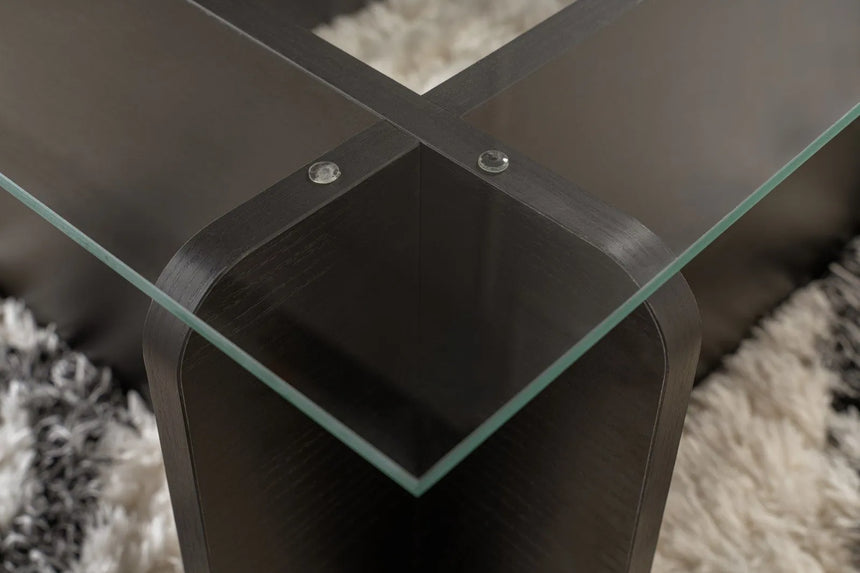 Couchtisch Flavio aus melaminbeschichteten Holz und gehärtetem Glas in Holzschwarz, 105×65×30 cm von Hanah Home – Bild 4
