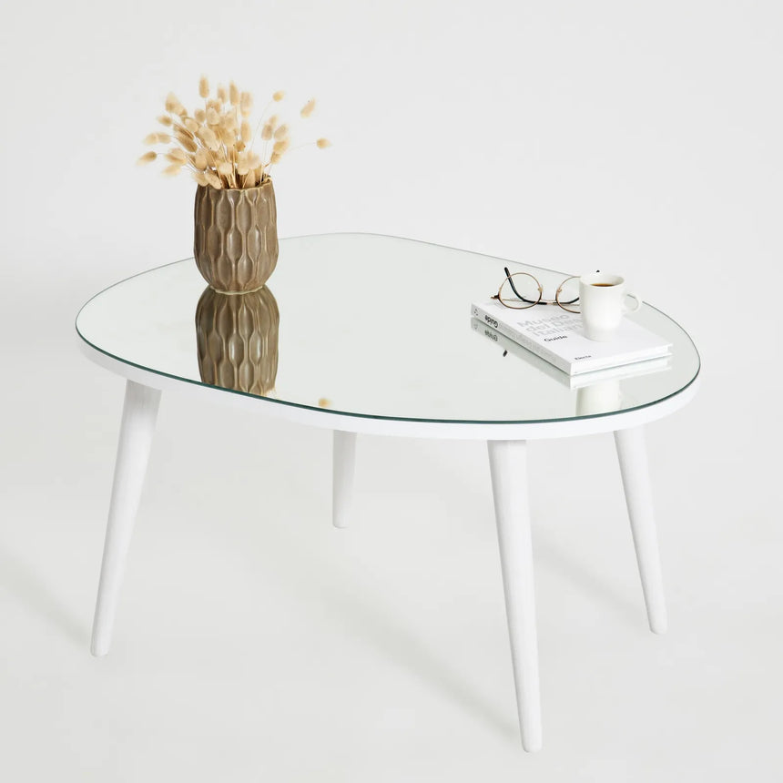 Couchtisch Gusto aus melaminbeschichteten Holz und gehärtetem Glas in Weiß und Transparent, 75×55×38 cm von Hanah Home – Bild 2