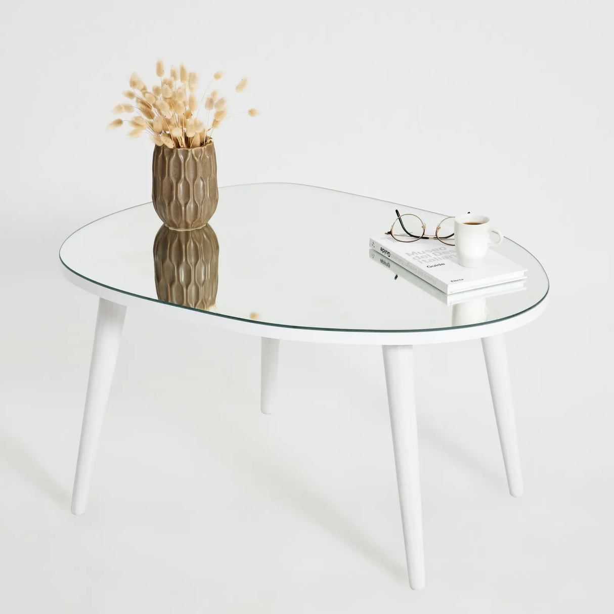 Couchtisch Gusto aus melaminbeschichteten Holz und gehärtetem Glas in Weiß und Transparent, 75×55×38 cm von Hanah Home – Bild 2