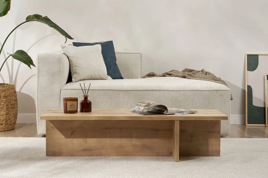 Couchtisch Harbor aus melaminbeschichteter Spanplatte in Saphir-Eiche, 120×45×30 cm von Hanah Home – Bild 1