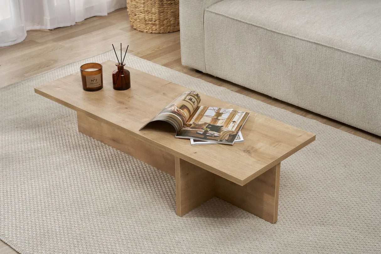 Couchtisch Harbor aus melaminbeschichteter Spanplatte in Saphir-Eiche, 120×45×30 cm von Hanah Home – Bild 3