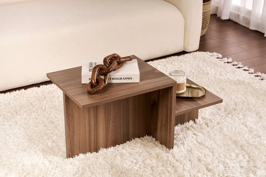 Couchtisch Harmony aus melaminbeschichteten Holz in Walnuss, 80×40×40 cm von Hanah Home – Bild 1