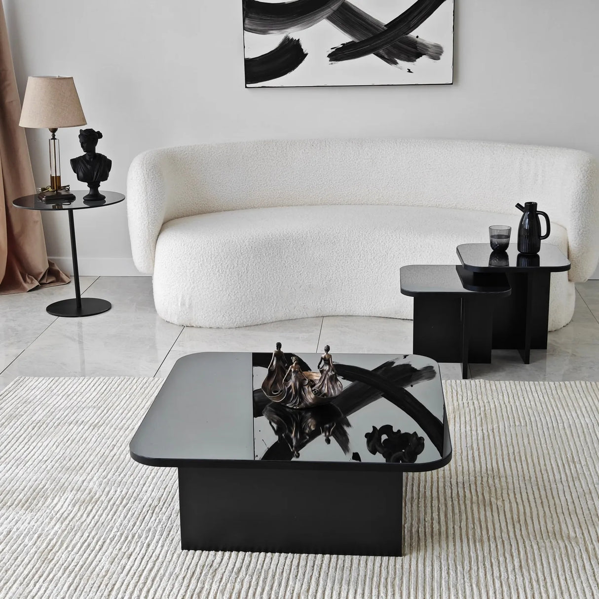 Couchtisch Jazz aus melaminbeschichteten Holz in Schwarz und Rauch, 80×80×30 cm von Hanah Home – Bild 4