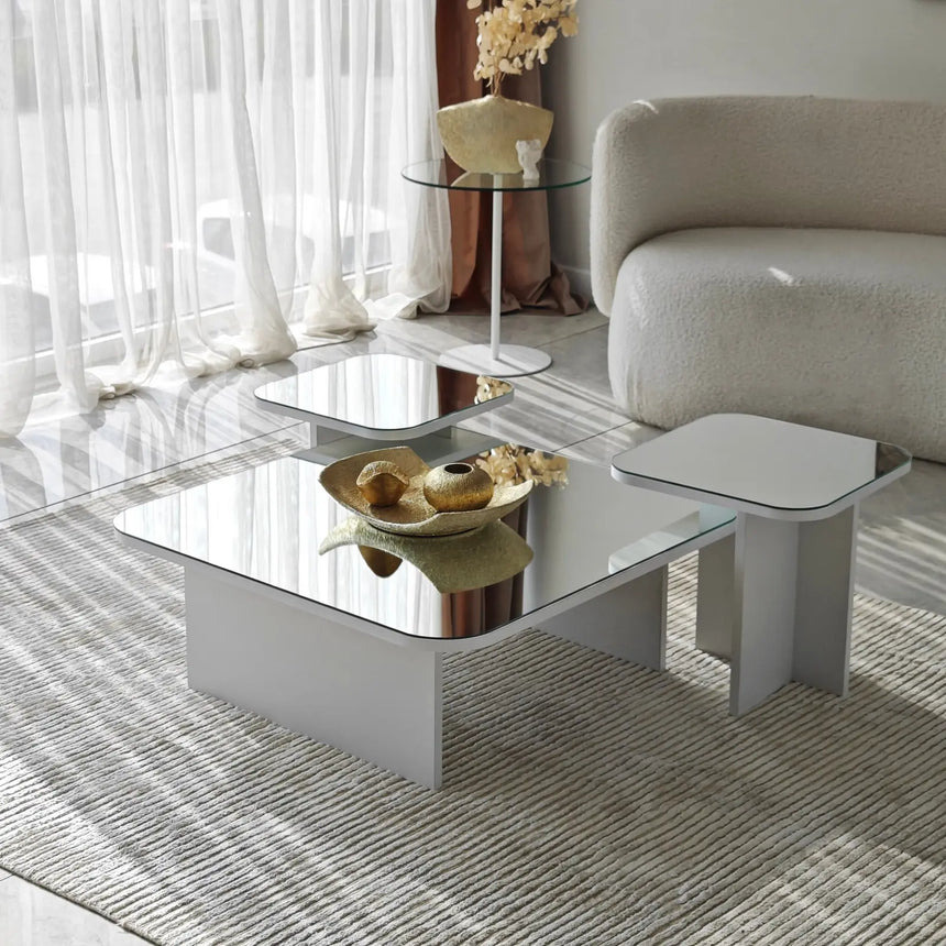 Couchtisch Jazz aus melaminbeschichteten Holz in Weiß, 80×80×30cm von Hanah Home – Bild 1
