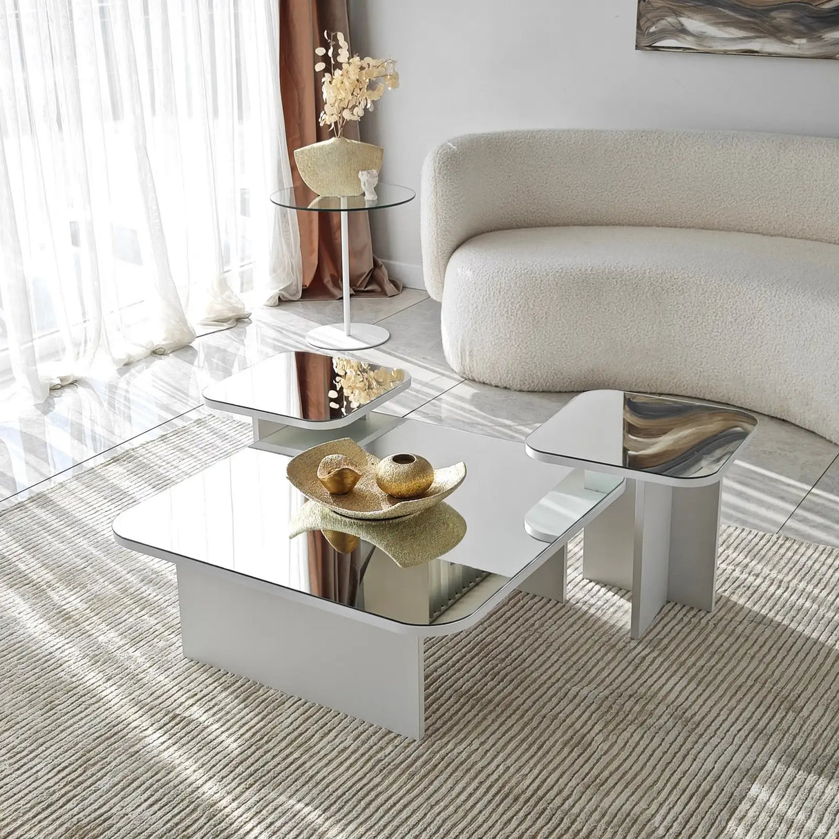 Couchtisch Jazz aus melaminbeschichteten Holz in Weiß, 80×80×30cm von Hanah Home – Bild 5