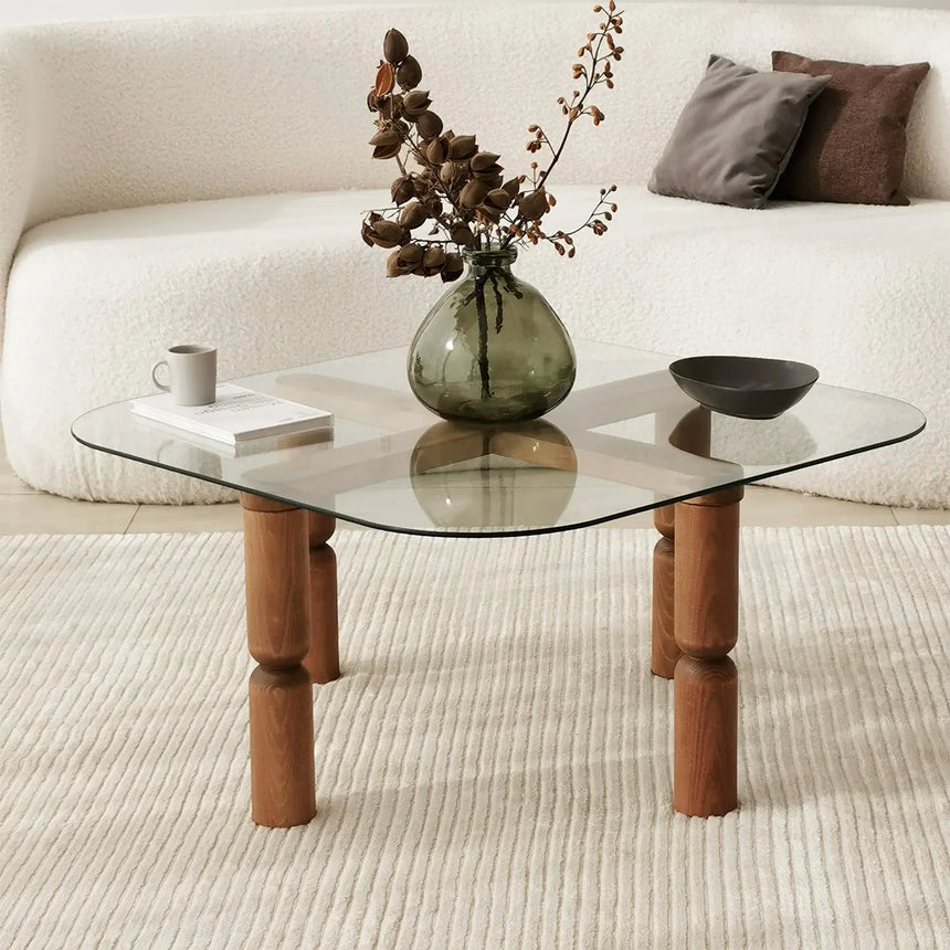 Couchtisch Kei aus Buchenholz und gehärtetem Glas, 80×80×40 cm von Hanah Home – Bild 2