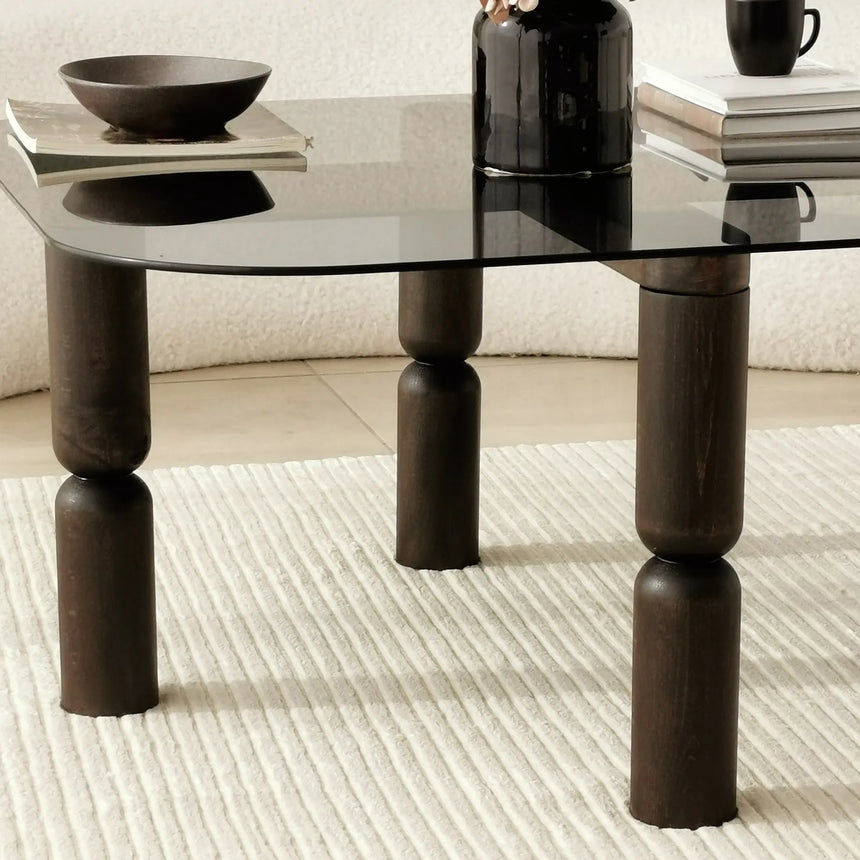 Couchtisch Kei aus Buchenholz und gehärtetem Glas in Anthrazit und Rauch, 80×80×40 cm von Hanah Home – Bild 3