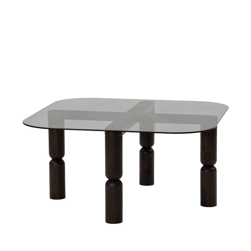 Couchtisch Kei aus Buchenholz und gehärtetem Glas in Anthrazit und Rauch, 80×80×40 cm von Hanah Home – Bild 7