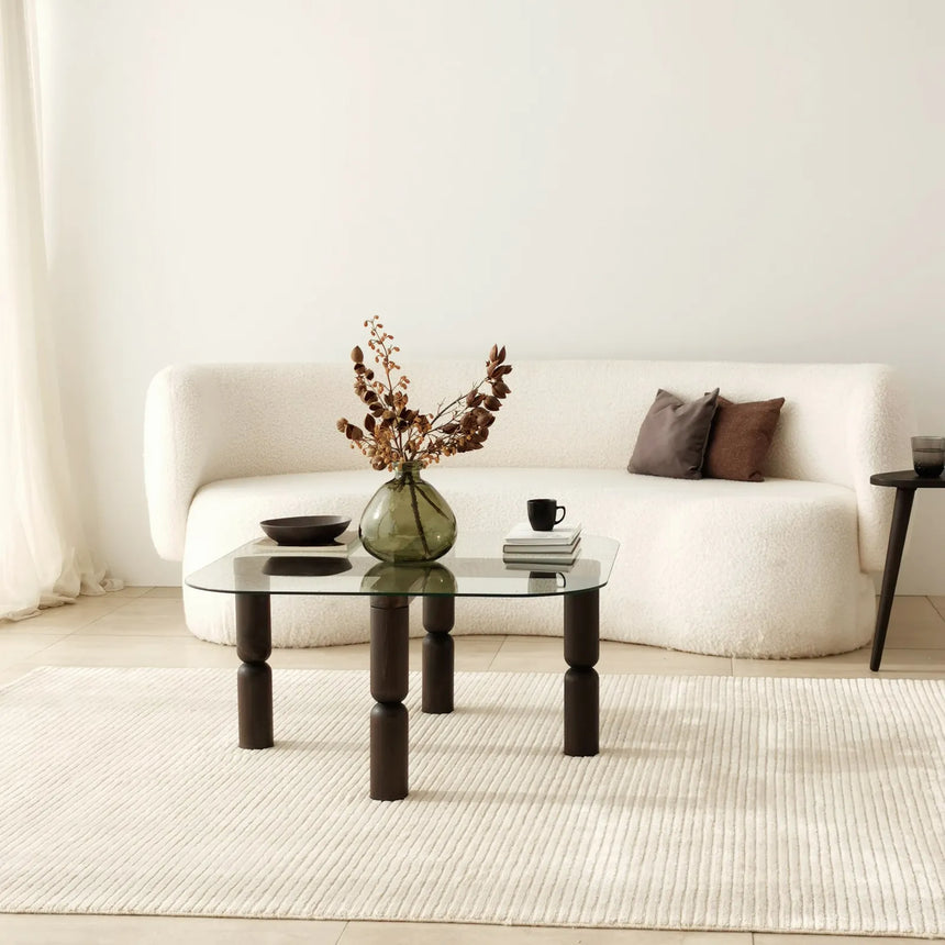 Couchtisch Kei aus Buchenholz und gehärtetem Glas in Anthrazit und Transparent, 80×80×40 cm von Hanah Home – Bild 4