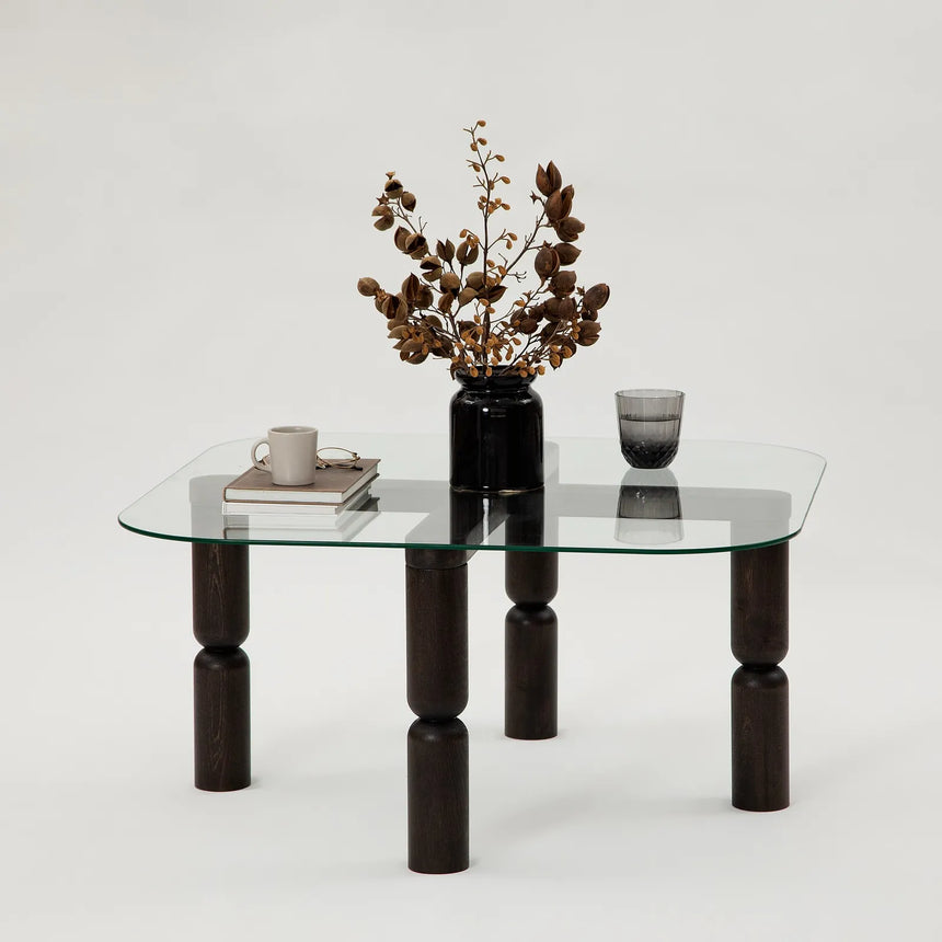Couchtisch Kei aus Buchenholz und gehärtetem Glas in Anthrazit und Transparent, 80×80×40 cm von Hanah Home – Bild 7