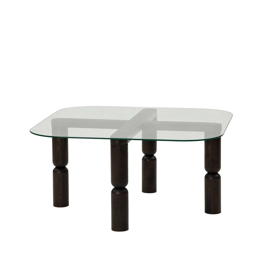 Couchtisch Kei aus Buchenholz und gehärtetem Glas in Anthrazit und Transparent, 80×80×40 cm von Hanah Home – Bild 9
