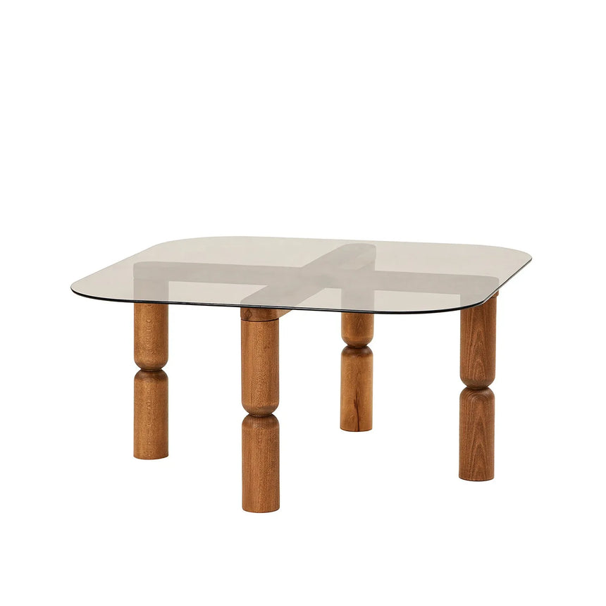 Couchtisch Kei aus Buchenholz und gehärtetem Glas in Walnuss und Bronze, 80×80×40 cm von Hanah Home – Bild 8