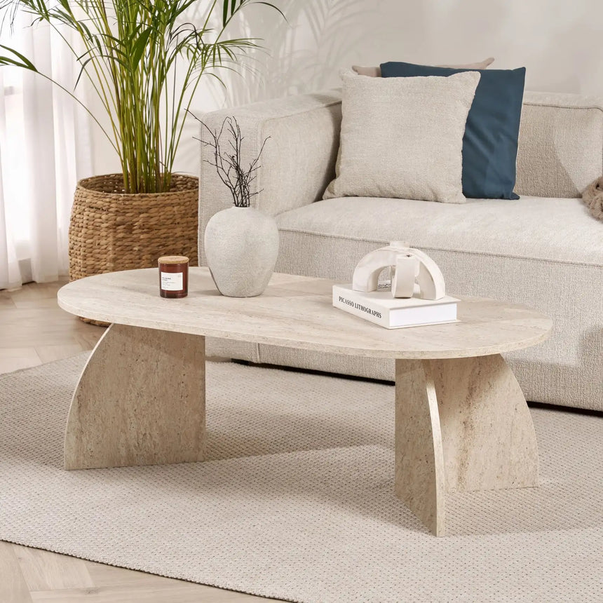 Couchtisch Melina aus melaminbeschichteten Holz in Travertin, 120×60×40 cm von Hanah Home – Bild 1