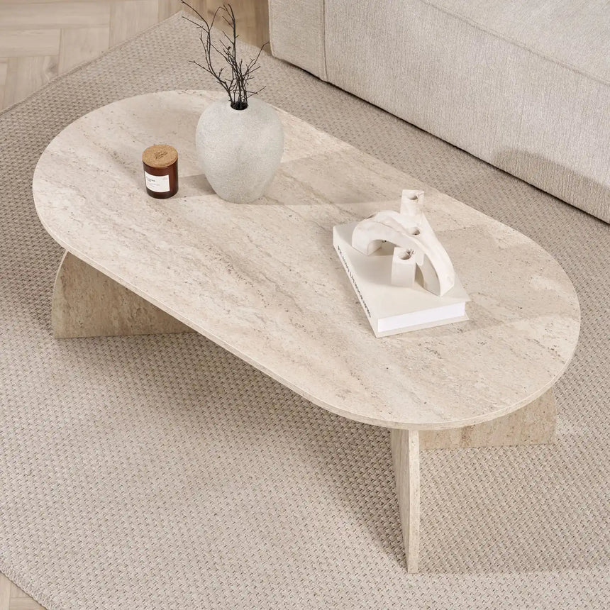 Couchtisch Melina aus melaminbeschichteten Holz in Travertin, 120×60×40 cm von Hanah Home – Bild 3