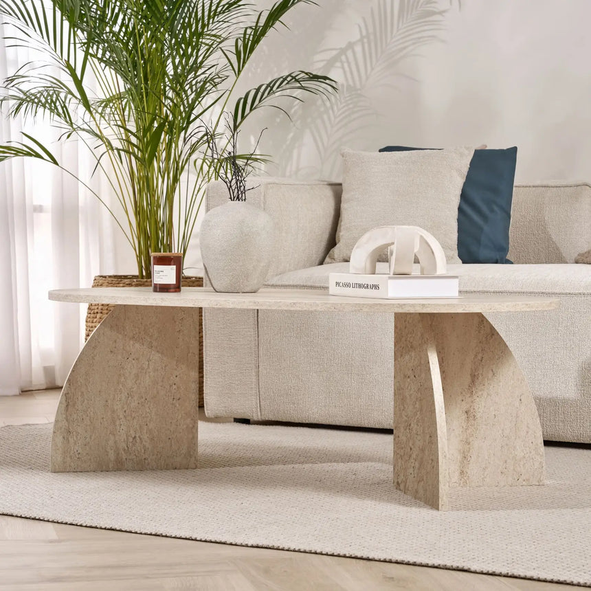 Couchtisch Melina aus melaminbeschichteten Holz in Travertin, 120×60×40 cm von Hanah Home – Bild 4