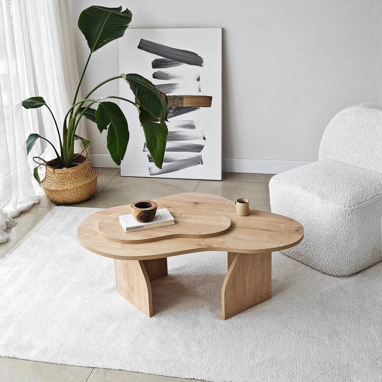 Couchtisch Melted aus melaminbeschichteten Holz in Saphir-Eiche, 105×65×35 cm von Hanah Home – Bild 1
