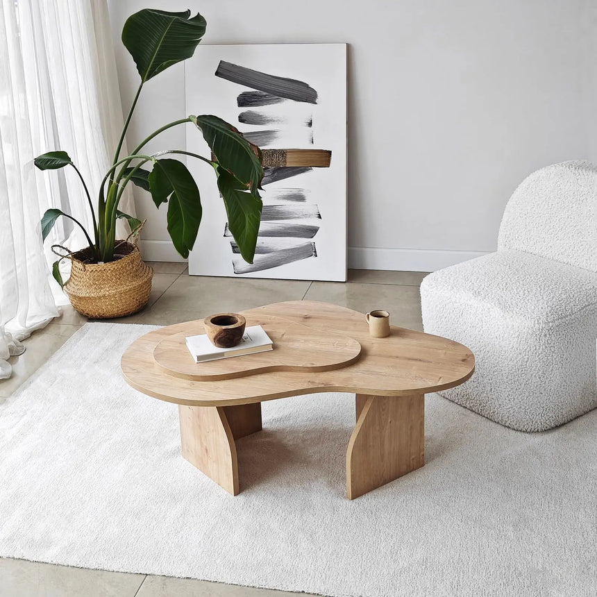 Couchtisch Melted aus melaminbeschichteten Holz in Saphir-Eiche, 105×65×35 cm von Hanah Home – Bild 1