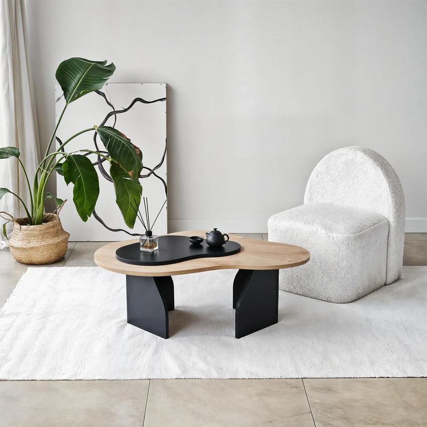Couchtisch Melted aus melaminbeschichteten Holz in Saphir-Eiche und Schwarz, 105×65×35 cm von Hanah Home – Bild 3