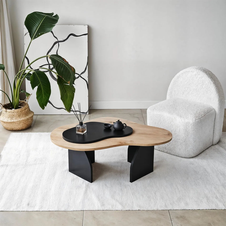 Couchtisch Melted aus melaminbeschichteten Holz in Saphir-Eiche und Schwarz, 105×65×35 cm von Hanah Home – Bild 4