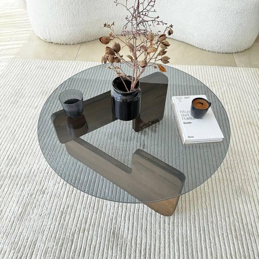 Couchtisch Mia aus massivem Kiefernholz und gehärtetem Glas, 75×75×35 cm von Hanah Home – Bild 3