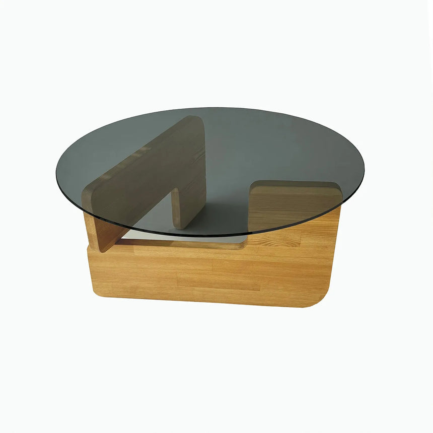 Couchtisch Mia aus massivem Kiefernholz und gehärtetem Glas in Eiche und Rauch, 75×75×35 cm von Hanah Home – Bild 8