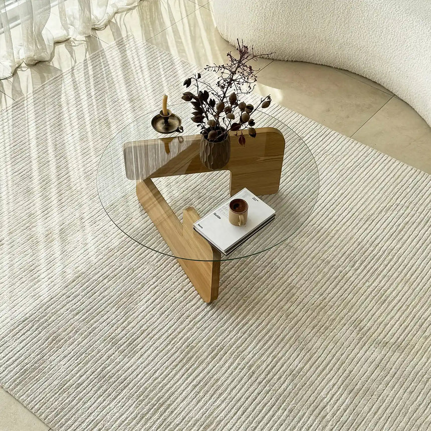 Couchtisch Mia aus massivem Kiefernholz und gehärtetem Glas in Eiche und Transparent, 75×75×35 cm von Hanah Home – Bild 6