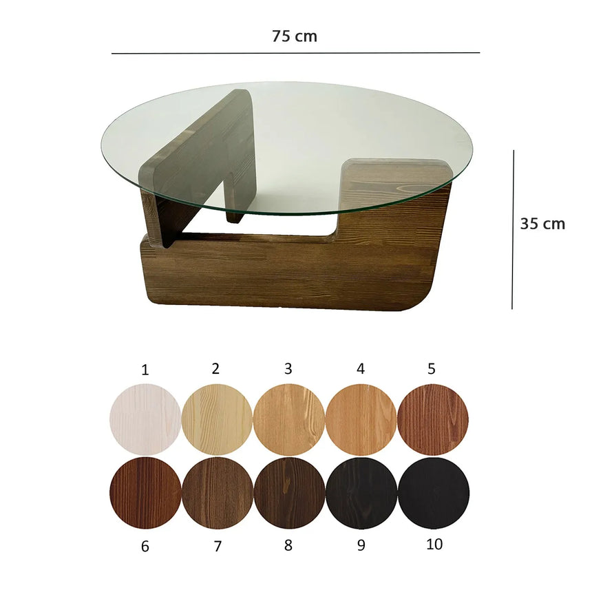 Couchtisch Mia aus massivem Kiefernholz und gehärtetem Glas in Walnuss und Transparent, 75×75×35 cm von Hanah Home – Bild 9