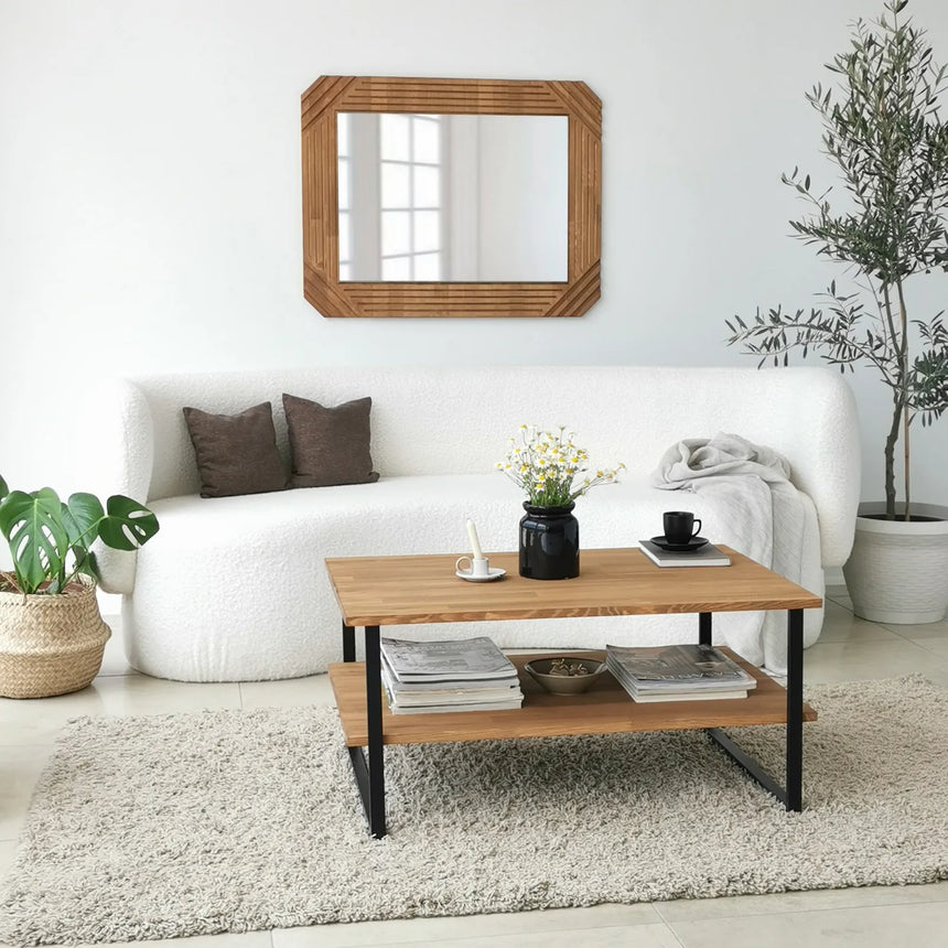 Couchtisch Neta aus massivem Kiefernholz und Metall in Eiche, 85×60×40 cm von Hanah Home – Bild 6