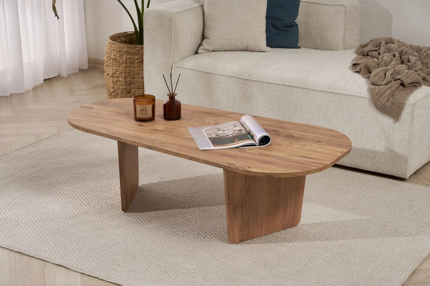 Couchtisch Ovalis aus melaminbeschichteter Spanplatte in Atlantische Kiefer, 130×65×40 cm von Hanah Home – Bild 2