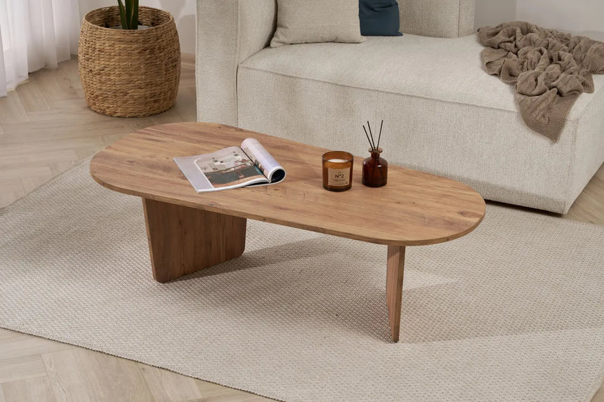 Couchtisch Ovalis aus melaminbeschichteter Spanplatte in Atlantische Kiefer, 130×65×40 cm von Hanah Home – Bild 4